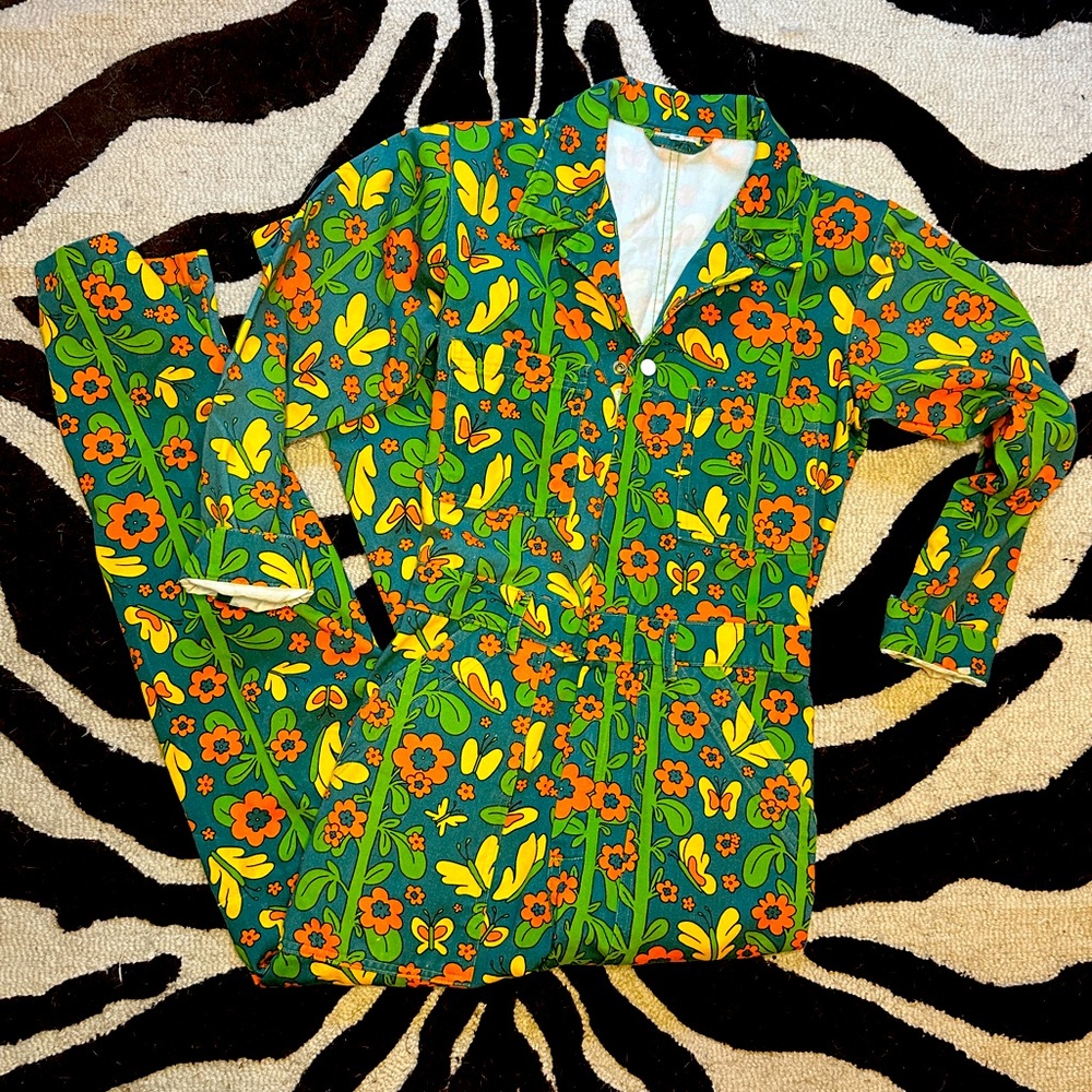 🦋Big Bud Press🦋 Everyday Long Sleeve Jumpsuit in 70s Floral Butterfly - S - RARE